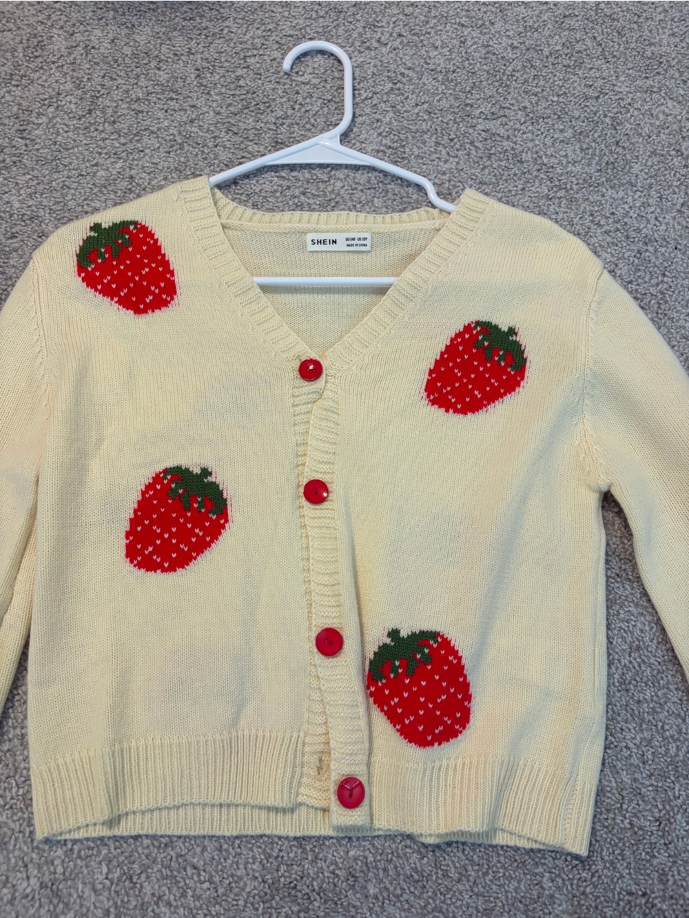 Kids Cream Strawberry Knit Cardigan with Red Buttons size 10 years